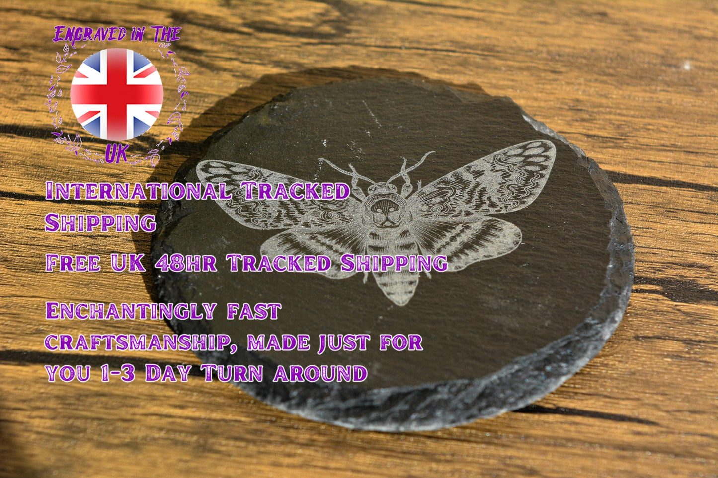 Death’s Head Hawkmoth Slate Coaster – Gothic Nature Decor for Moth Lovers & Witches