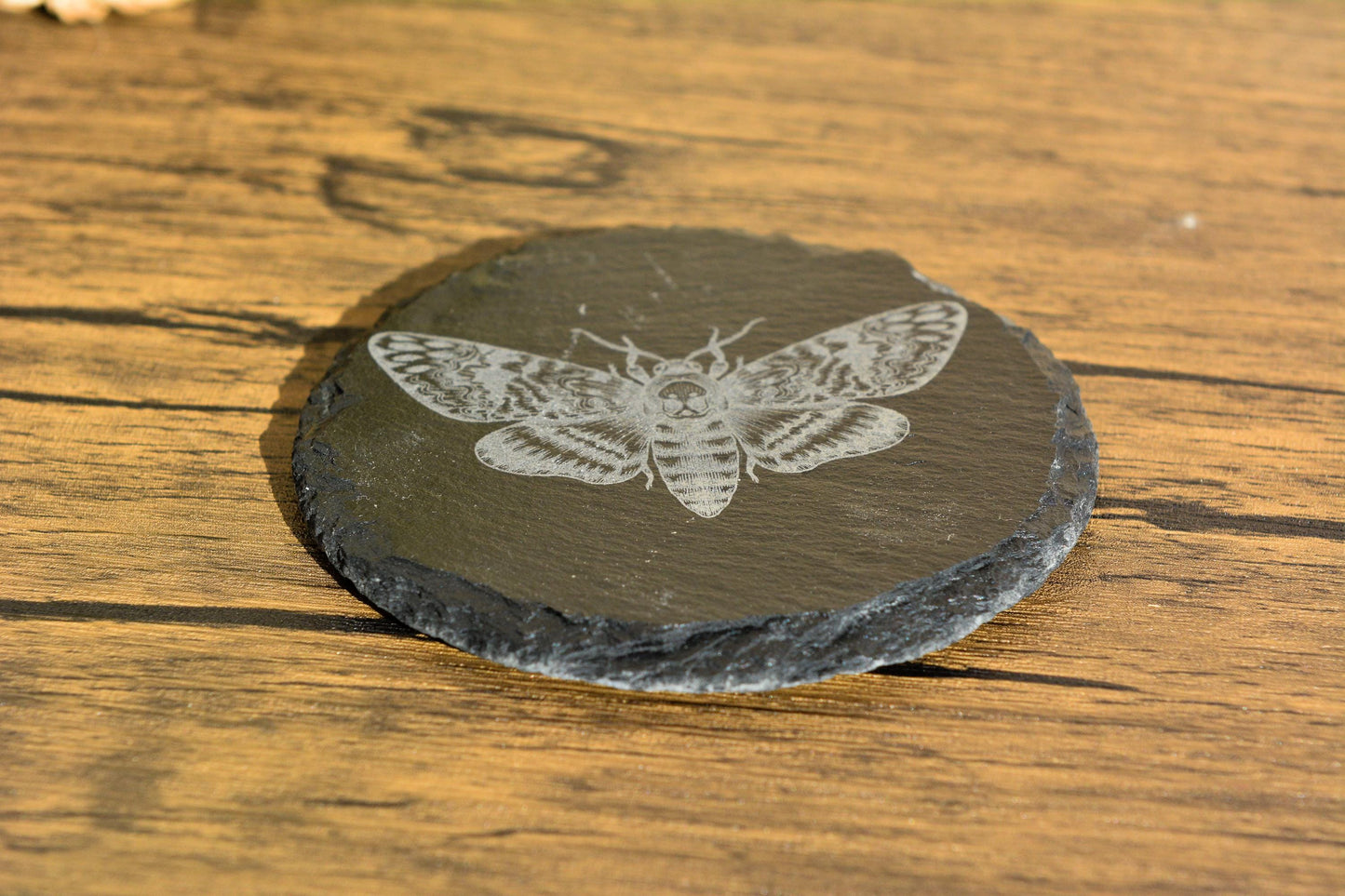Death’s Head Hawkmoth Slate Coaster – Gothic Nature Decor for Moth Lovers & Witches