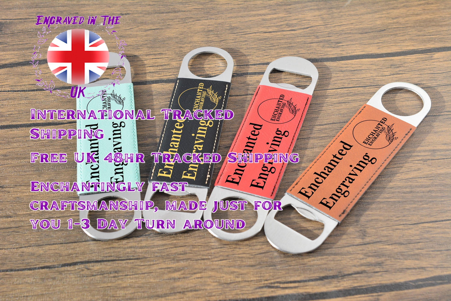 Custom Leatherette Bottle Opener – Personalised Bar Blade with Logo or Text – Groomsmen Gift, Pub Tool, Team or Business Branding
