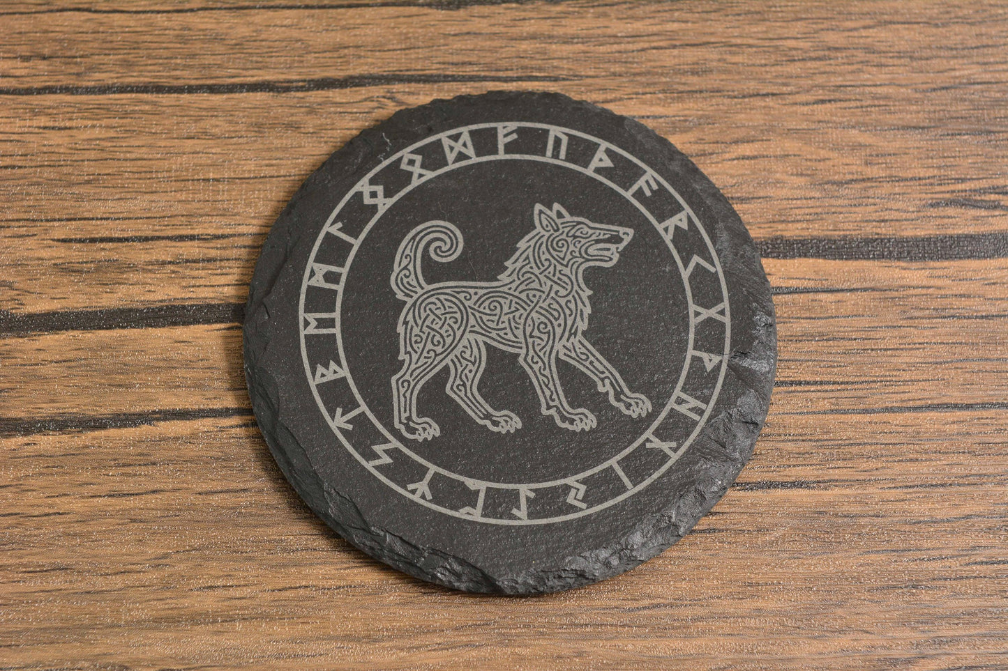 Norse Mythology Slate Coaster, Viking Animal Runes, Engraved Odin's Creatures, Nordic Home Gift for Him or Her, Mythology Decor for Pagan