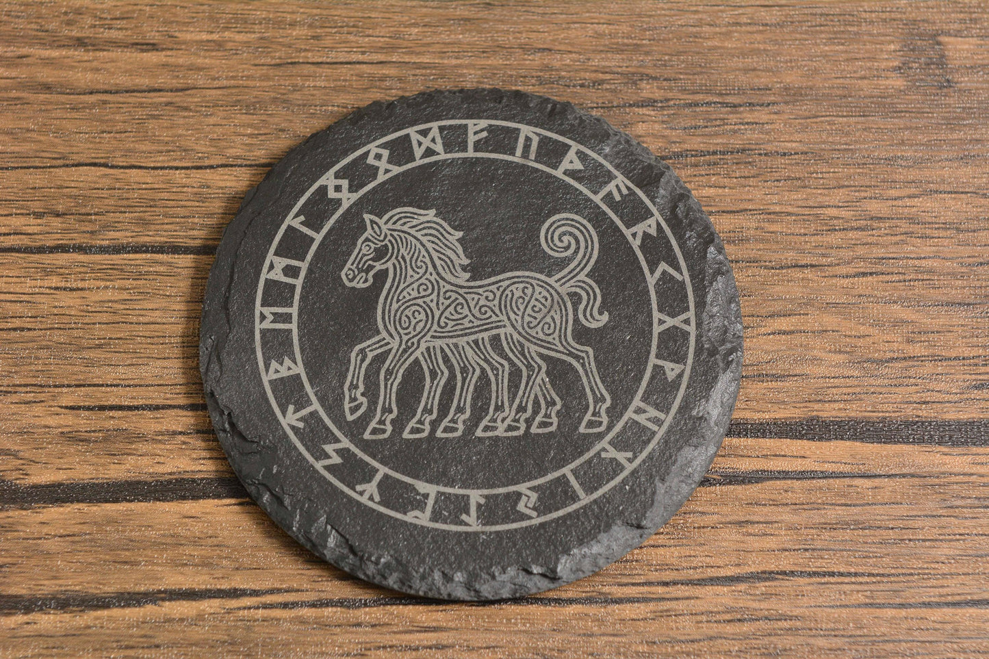 Norse Mythology Slate Coaster, Viking Animal Runes, Engraved Odin's Creatures, Nordic Home Gift for Him or Her, Mythology Decor for Pagan