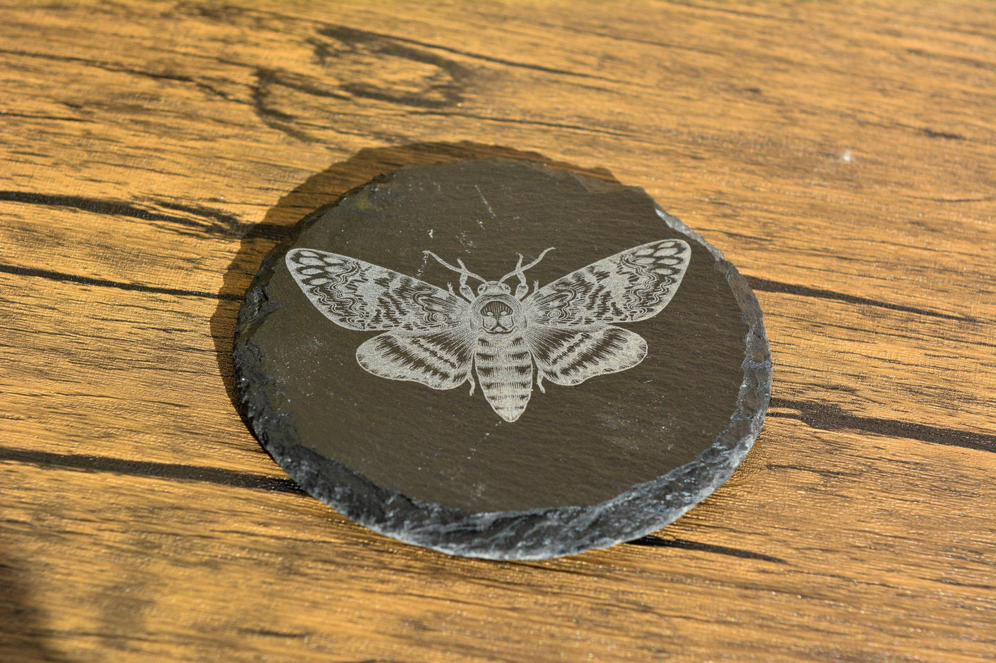 Death’s Head Hawkmoth Slate Coaster – Gothic Nature Decor for Moth Lovers & Witches