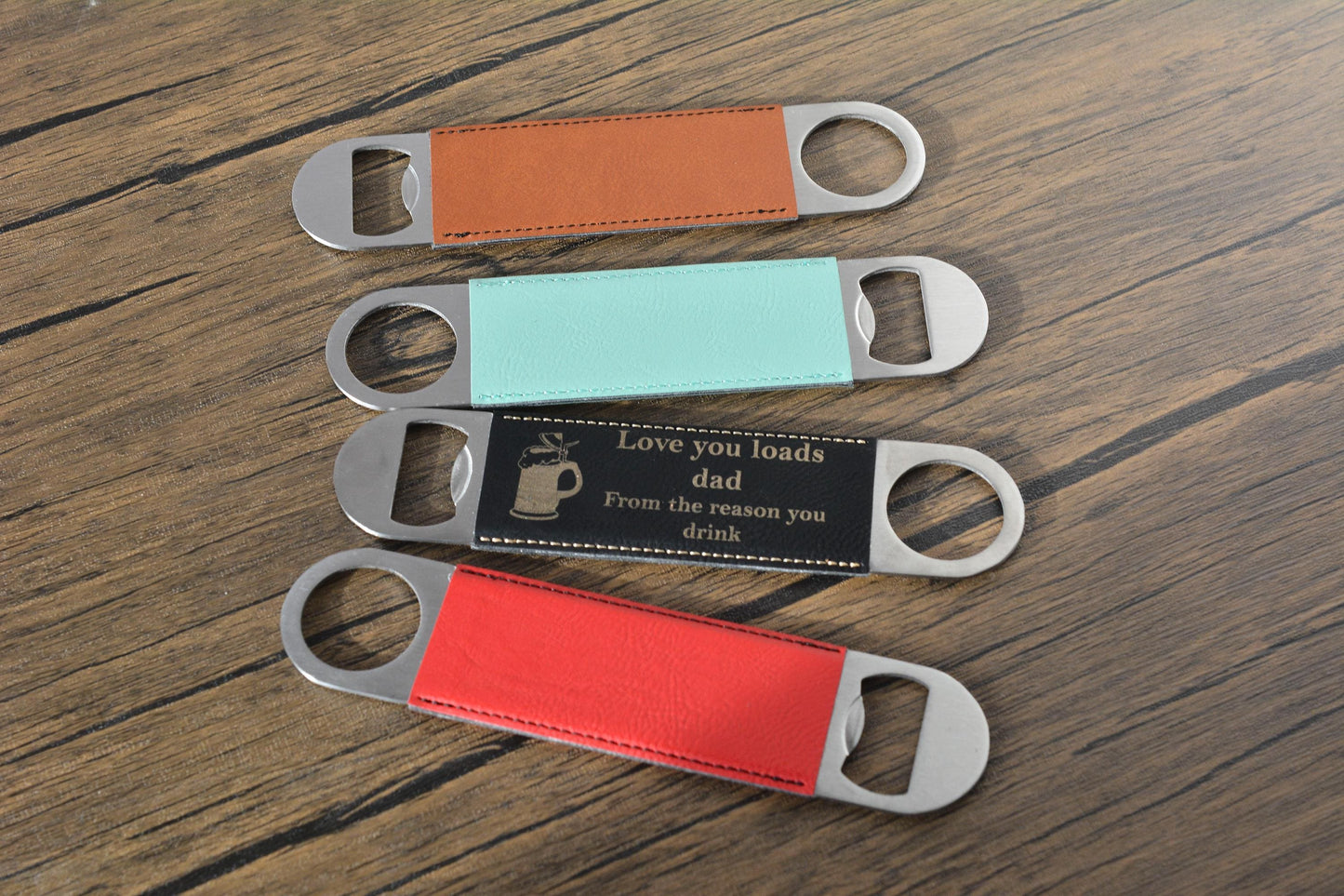 Father’s Day Bottle Opener – “Love You Loads Dad” Funny Bar Blade Gift – Leatherette & Stainless Steel, Gift from Son or Daughter