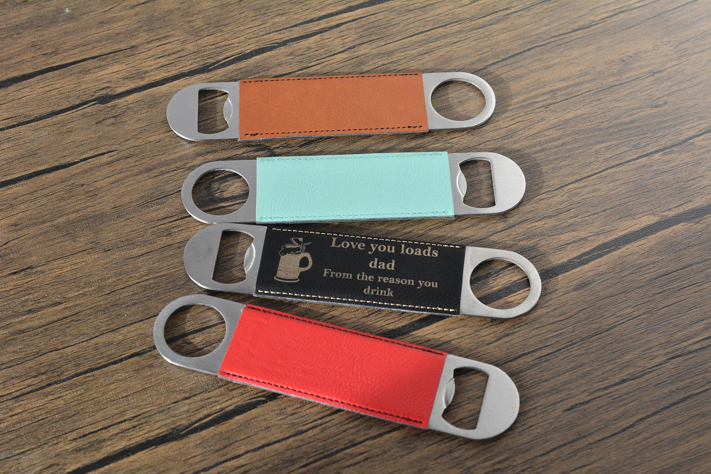 Father’s Day Bottle Opener – “Love You Loads Dad” Funny Bar Blade Gift – Leatherette & Stainless Steel, Gift from Son or Daughter