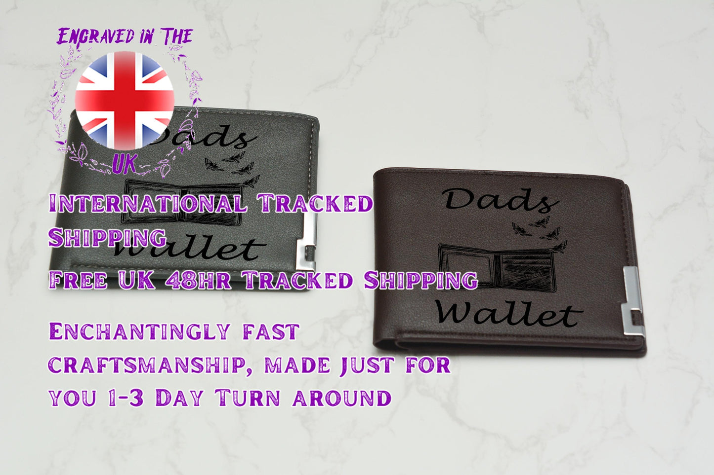 Engraved Funny Dad Wallet – “Dad’s Wallet” PU Leather Slim Wallet – Father’s Day Gift from Kids – Practical & Humorous Gift for Him