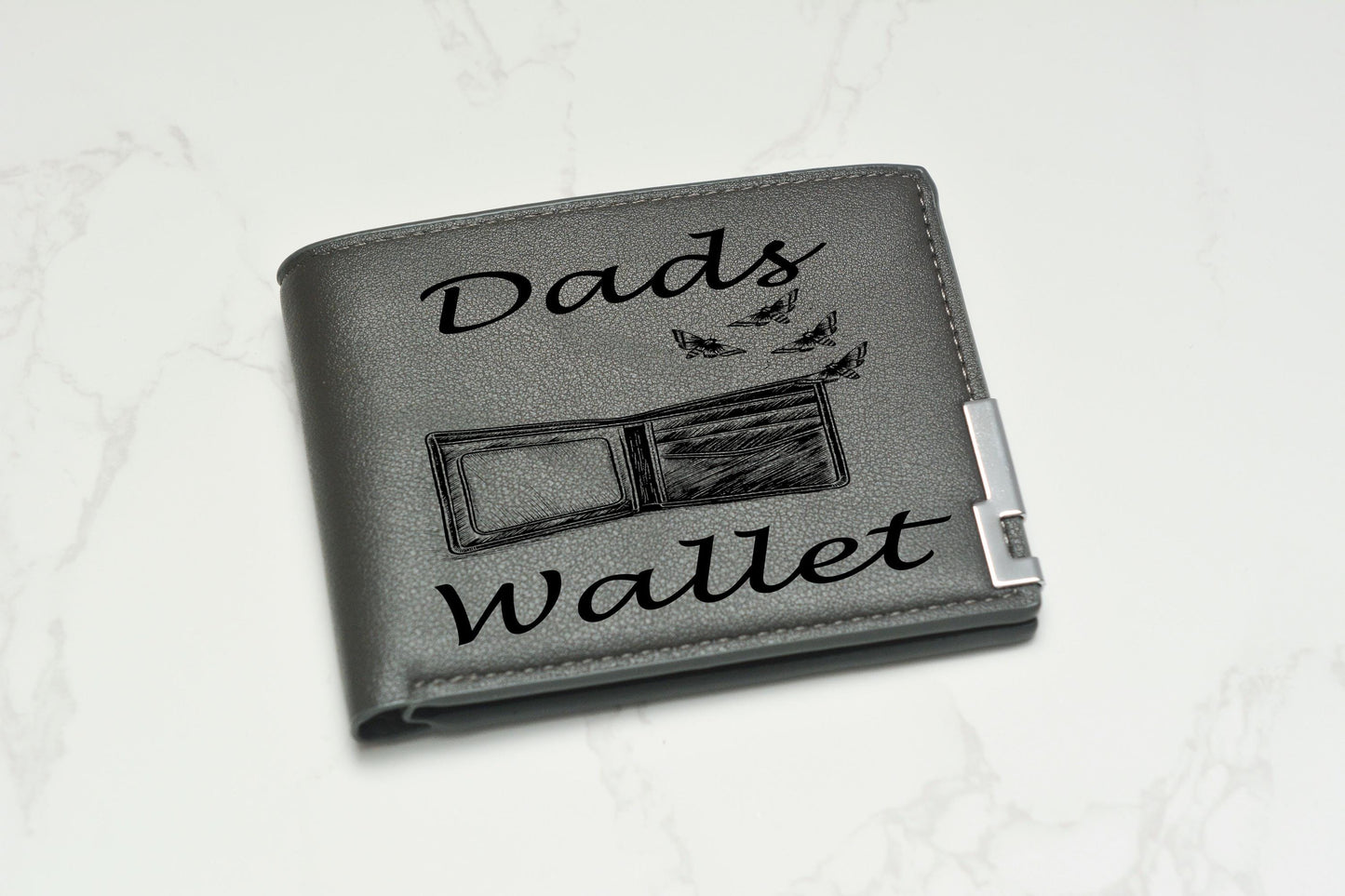 Engraved Funny Dad Wallet – “Dad’s Wallet” PU Leather Slim Wallet – Father’s Day Gift from Kids – Practical & Humorous Gift for Him
