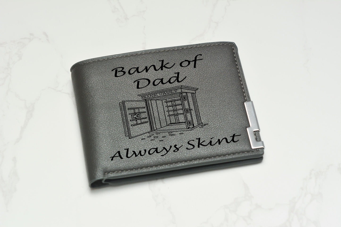 Engraved Funny Dad Wallet – “Dad’s Wallet” PU Leather Slim Wallet – Father’s Day Gift from Kids – Practical & Humorous Gift for Him