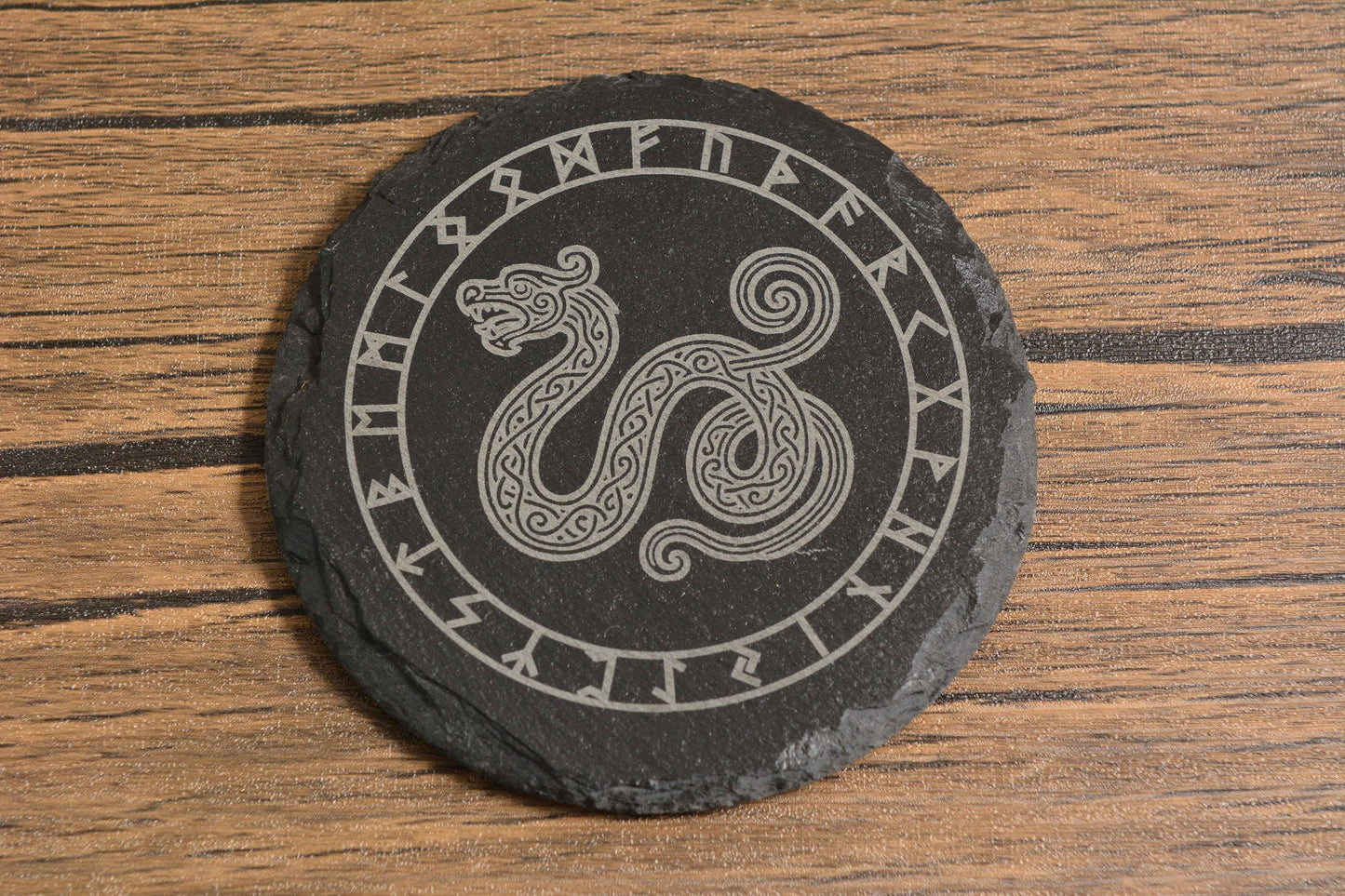 Norse Mythology Slate Coaster, Viking Animal Runes, Engraved Odin's Creatures, Nordic Home Gift for Him or Her, Mythology Decor for Pagan