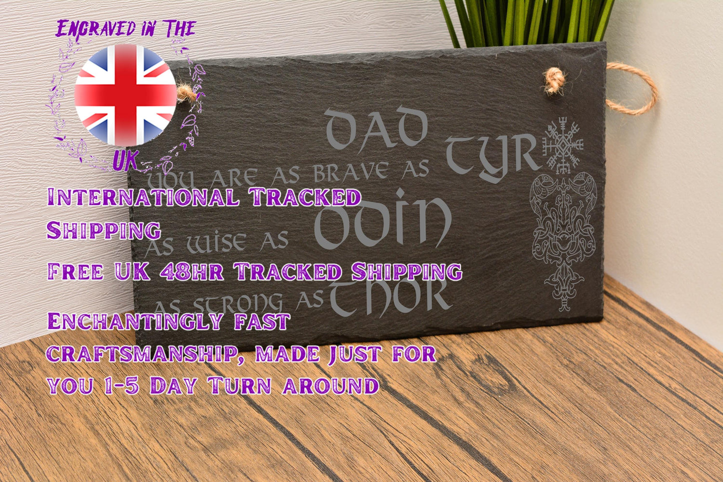 Gift for Viking Dad – Norse Wall Sign in Slate or Wood for Father’s Day