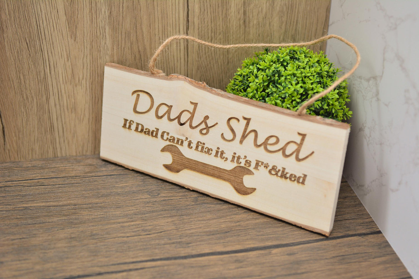 Funny Dad Shed Sign – “If Dad Can’t Fix It, It’s F&cked” – Rustic Wooden Wall Plaque for Father’s Day, Man Cave or Garage Gift