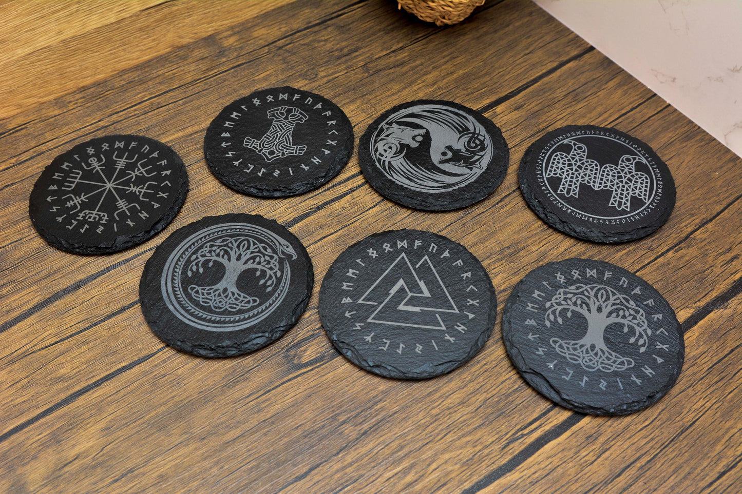 Norse Slate Coasters – Engraved Viking Symbols for Home, Hearth & Ritual – A Gift from the Old Ways