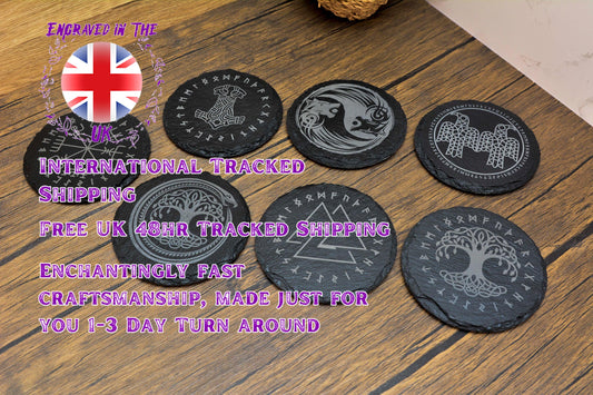 Norse Slate Coasters – Engraved Viking Symbols for Home, Hearth & Ritual – A Gift from the Old Ways