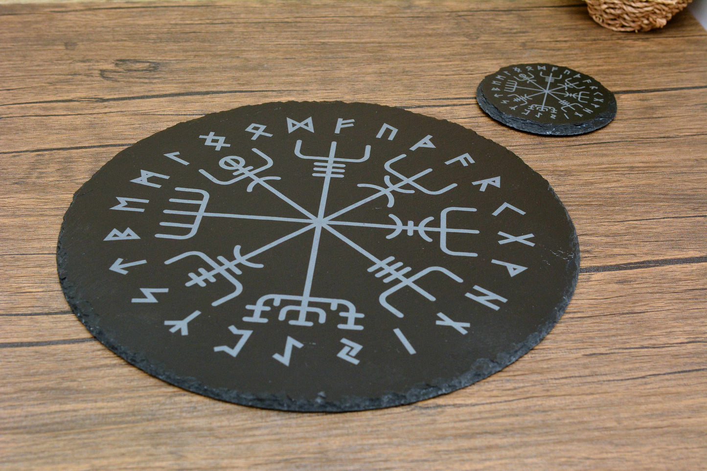 Norse Symbol Slate Placemat & Coaster Set – Handcrafted and Laser Engraved. Viking Home Decor. Pagan tableware, Slate dinner set,