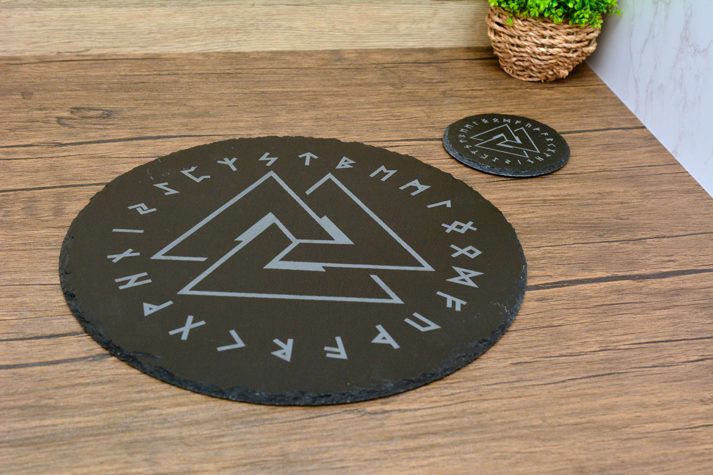 Norse Symbol Slate Placemat & Coaster Set – Handcrafted and Laser Engraved. Viking Home Decor. Pagan tableware, Slate dinner set,