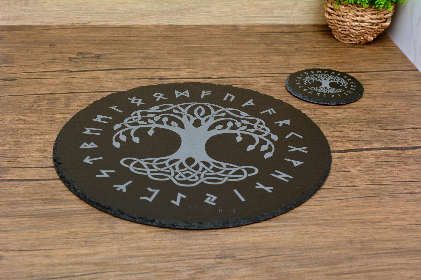 Norse Symbol Slate Placemat & Coaster Set – Handcrafted and Laser Engraved. Viking Home Decor. Pagan tableware, Slate dinner set,