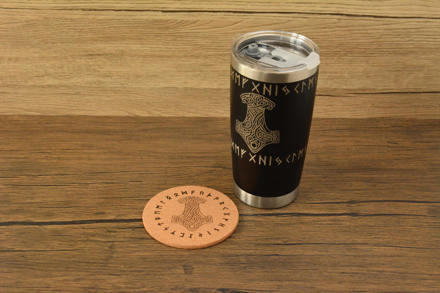 Mjolnir Norse Tumbler & Coaster Gift Set – Engraved Viking Thermal Mug