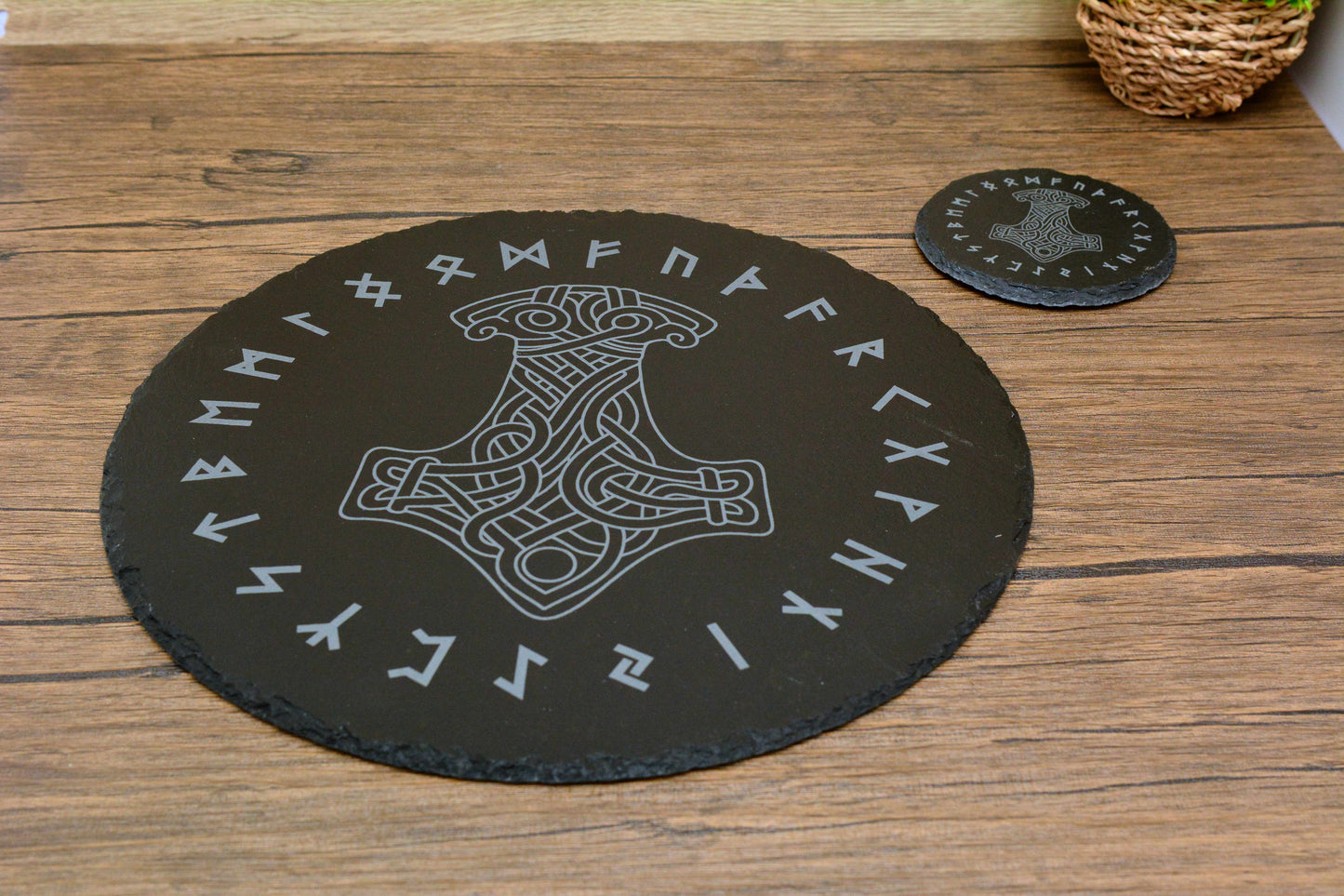 Norse Symbol Slate Placemat & Coaster Set – Handcrafted and Laser Engraved. Viking Home Decor. Pagan tableware, Slate dinner set,