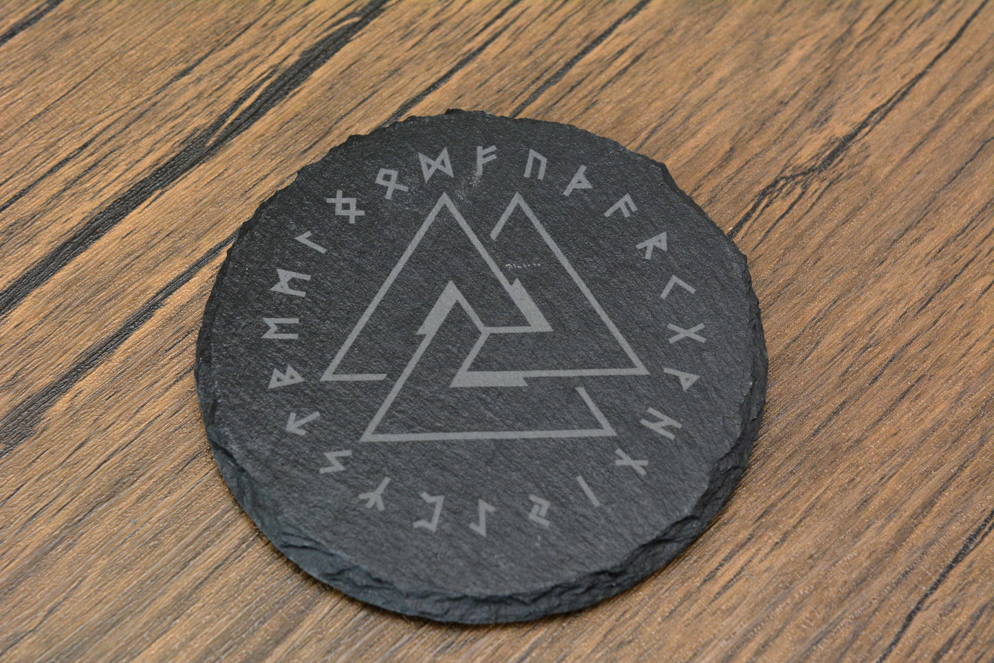 Norse Slate Coaster Set – Engraved Viking Coasters with Holder, Set of 4 Rune Design Drinks Mats