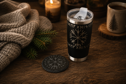 Vegvisir Norse Tumbler & Coaster Gift Set – Engraved Viking Thermal Mug