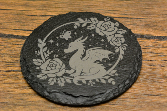 Cute Dragon Slate Coaster – Whimsical Fantasy Cottagecore Decor & Magical Home Giftare)