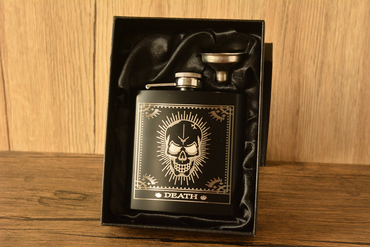 Tarot Hip Flask – 6oz Engraved Stainless Steel Flask with Gift Box & Funnel