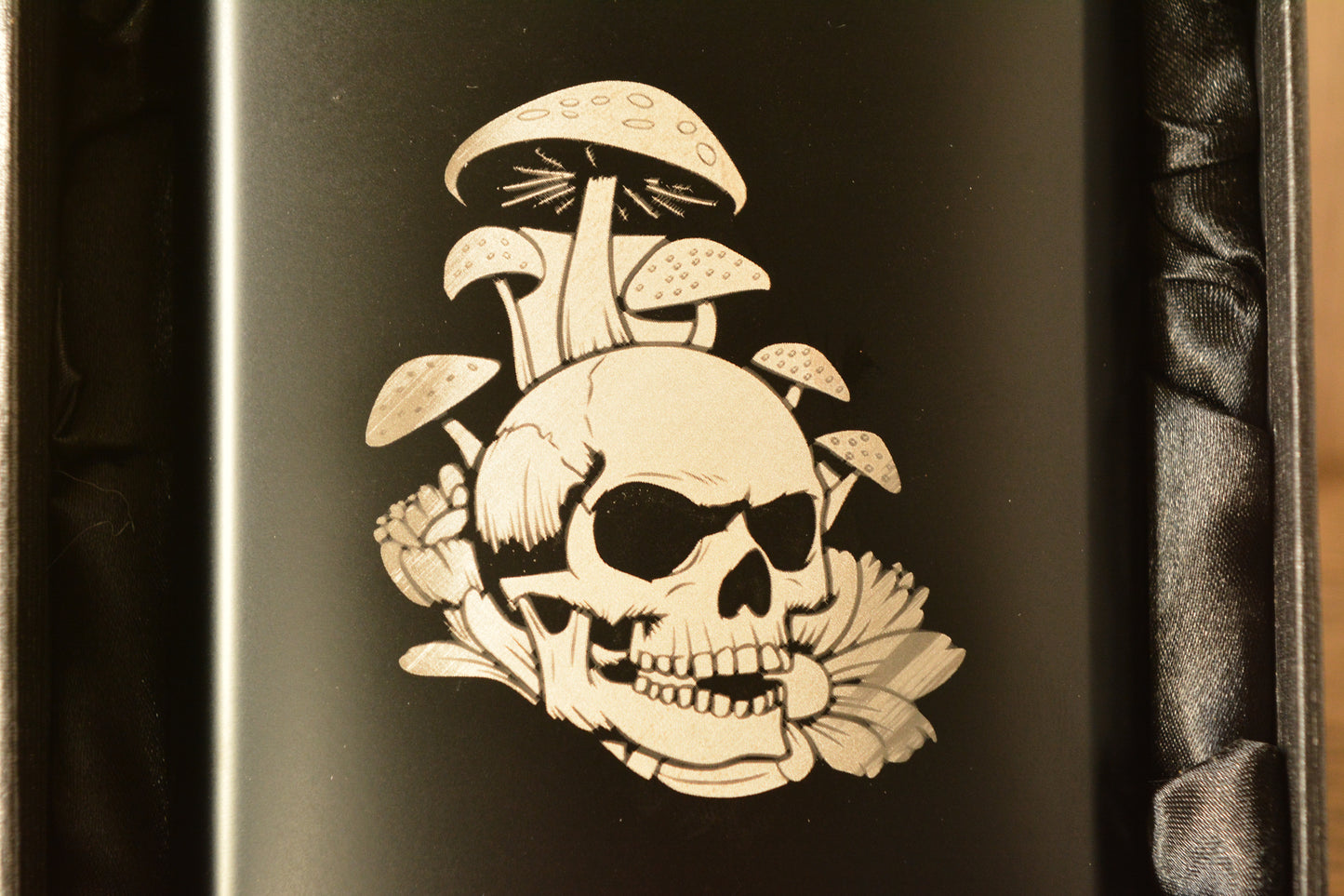 Mushroom Skull Hip Flask – 6oz Engraved Stainless Steel Flask with Gift Box & Funnel