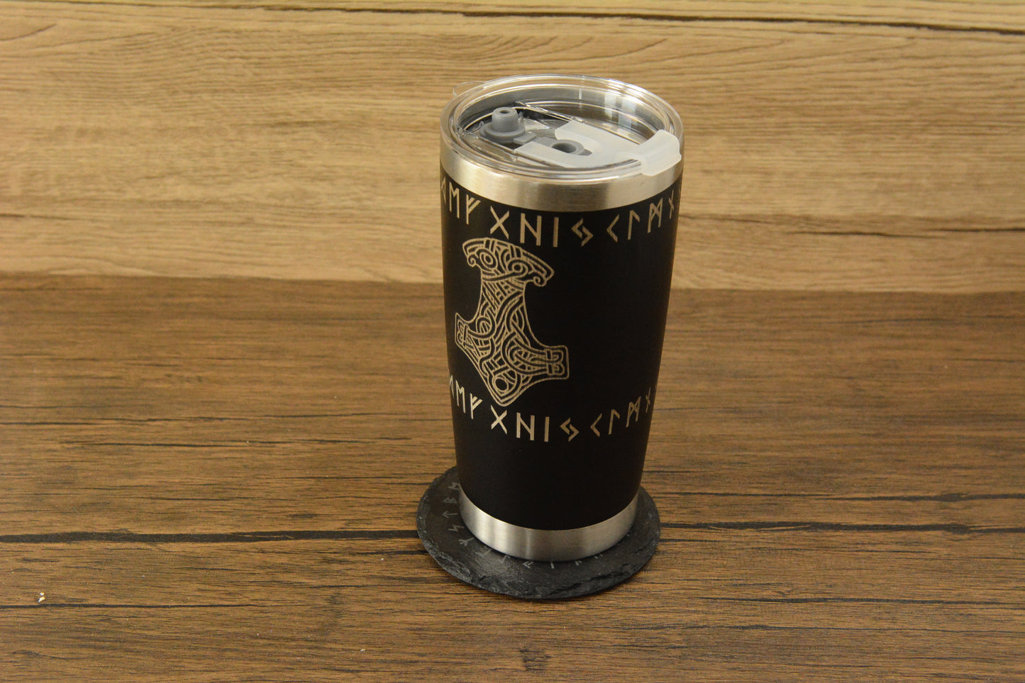 Mjolnir Norse Tumbler & Coaster Gift Set – Engraved Viking Thermal Mug
