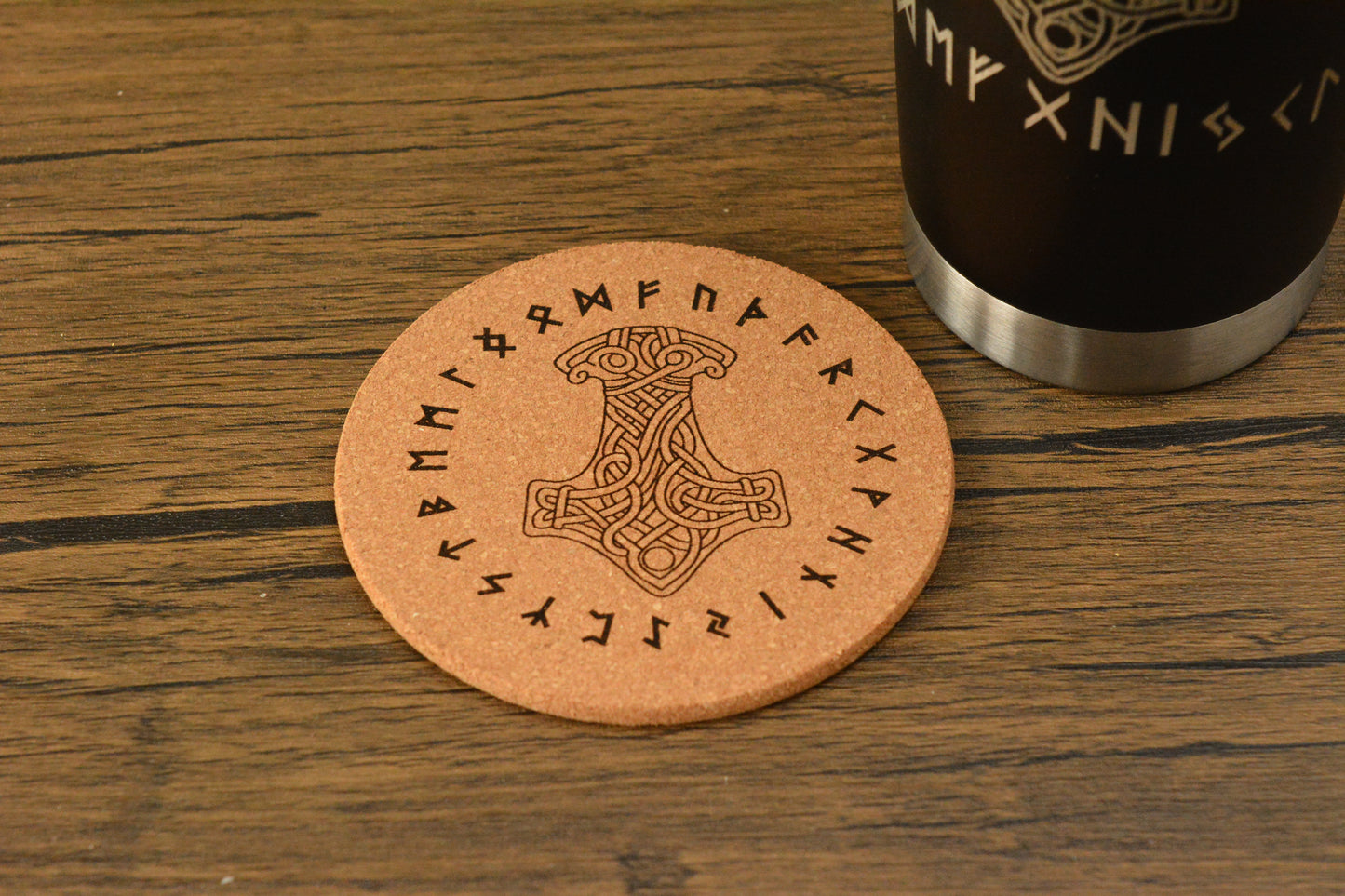Mjolnir Norse Tumbler & Coaster Gift Set – Engraved Viking Thermal Mug