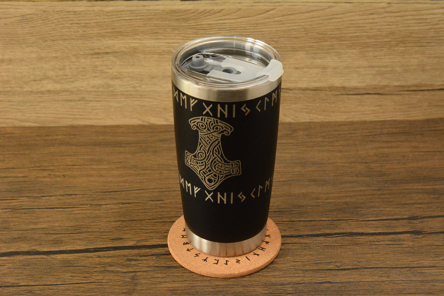 Mjolnir Norse Tumbler & Coaster Gift Set – Engraved Viking Thermal Mug