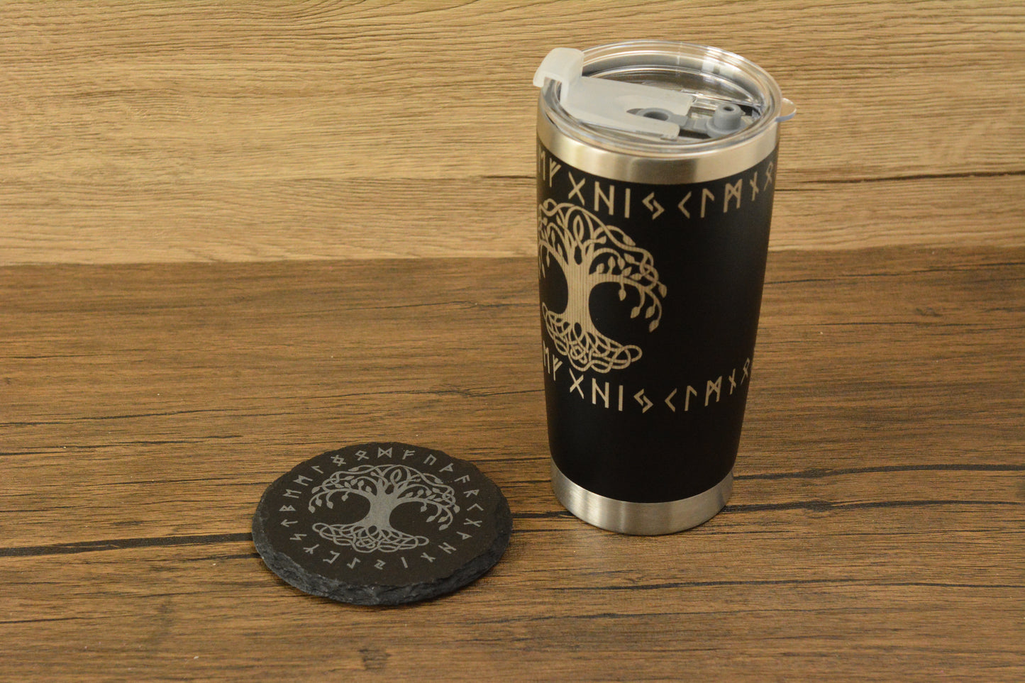 Yggdrasil Norse Tumbler & Coaster Gift Set – Engraved Viking Thermal Mug