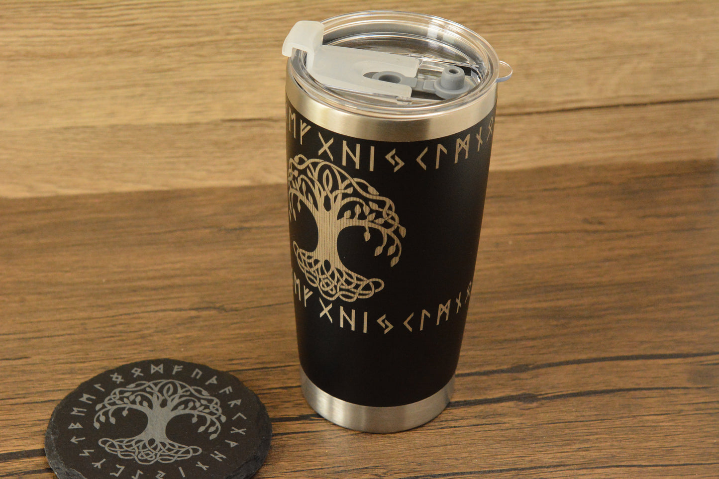 Yggdrasil Norse Tumbler & Coaster Gift Set – Engraved Viking Thermal Mug