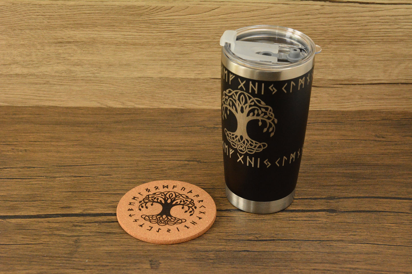 Yggdrasil Norse Tumbler & Coaster Gift Set – Engraved Viking Thermal Mug