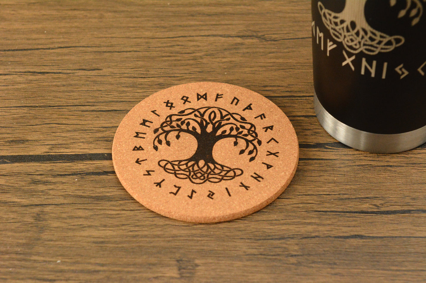 Yggdrasil Norse Tumbler & Coaster Gift Set – Engraved Viking Thermal Mug
