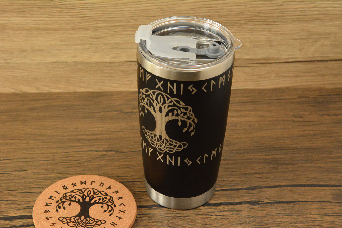 Yggdrasil Norse Tumbler & Coaster Gift Set – Engraved Viking Thermal Mug