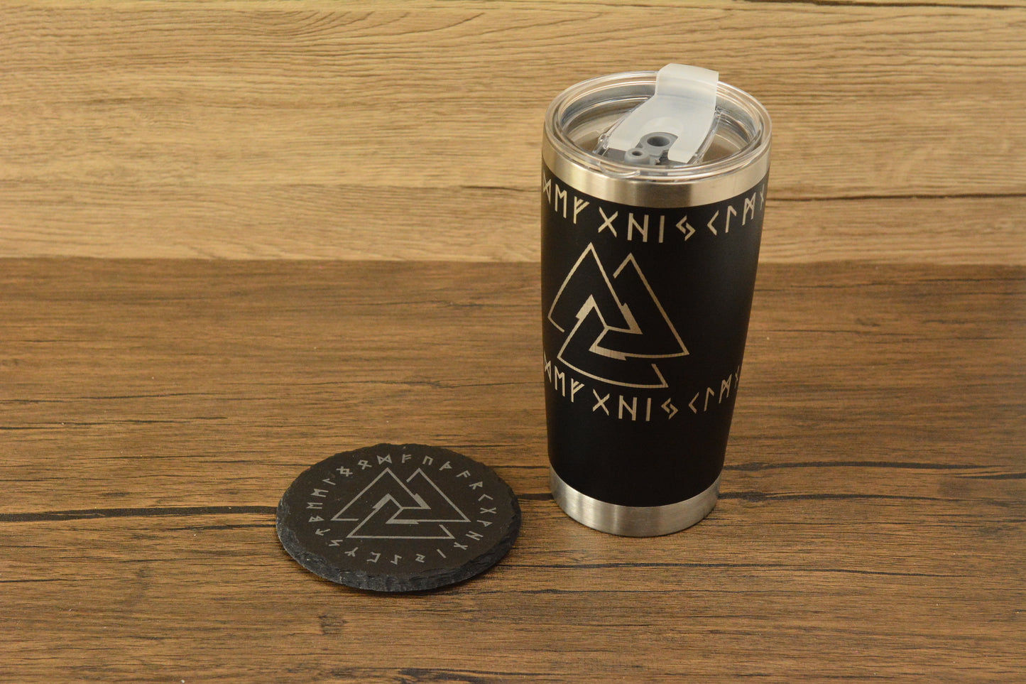 Valknut Norse Tumbler & Coaster Gift Set – Engraved Viking Thermal Mug