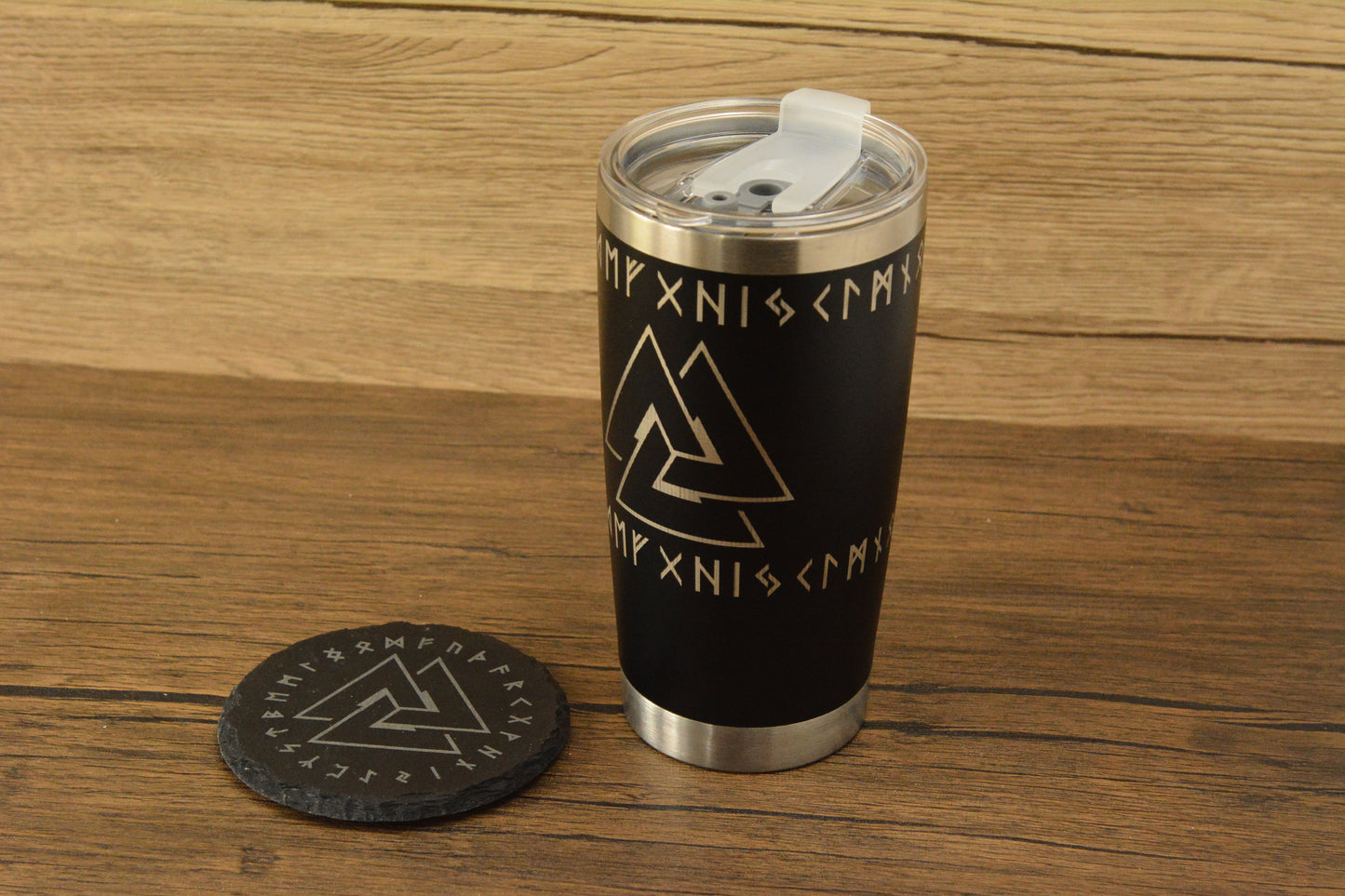 Valknut Norse Tumbler & Coaster Gift Set – Engraved Viking Thermal Mug