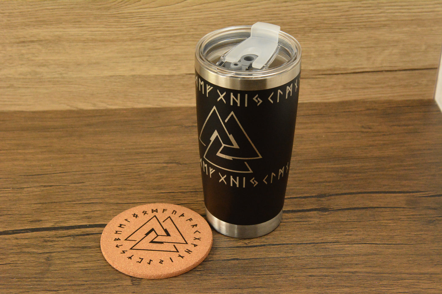 Valknut Norse Tumbler & Coaster Gift Set – Engraved Viking Thermal Mug