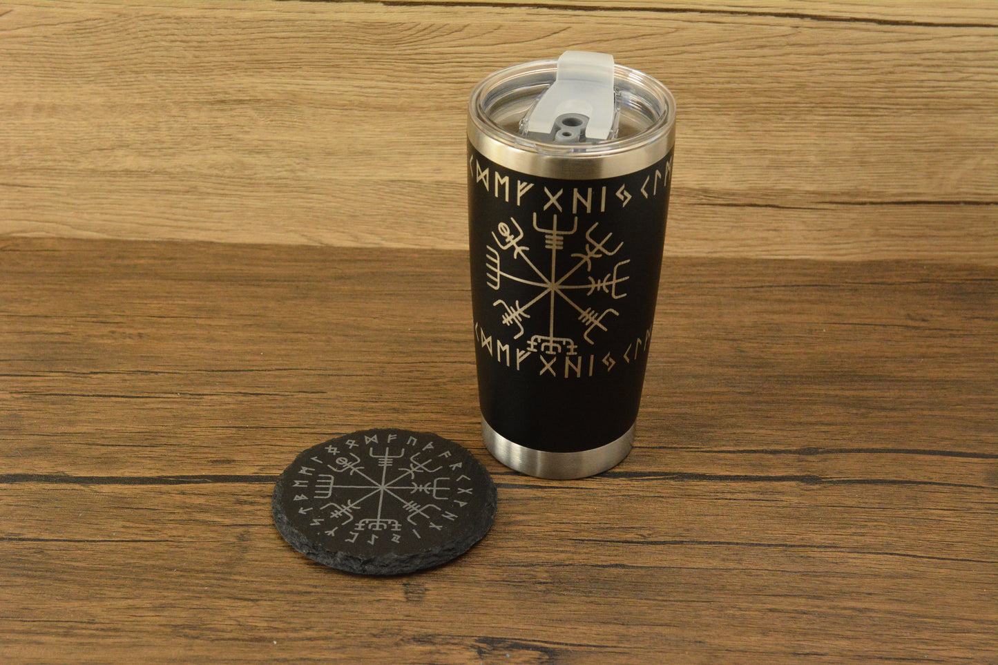 Vegvisir Norse Tumbler & Coaster Gift Set – Engraved Viking Thermal Mug