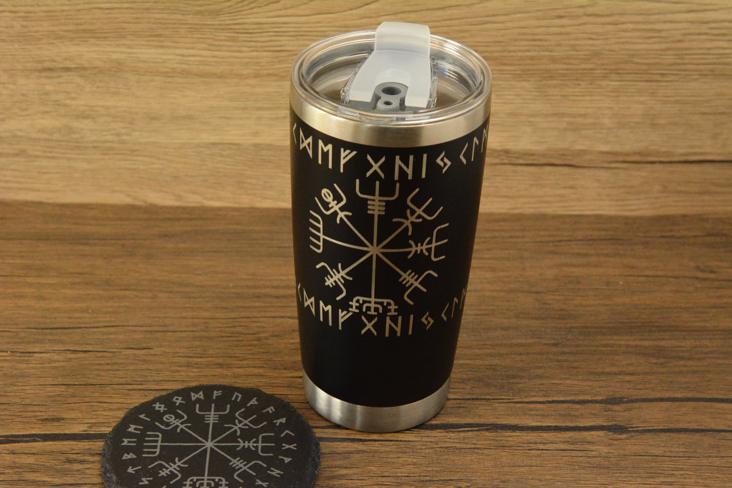 Vegvisir Norse Tumbler & Coaster Gift Set – Engraved Viking Thermal Mug