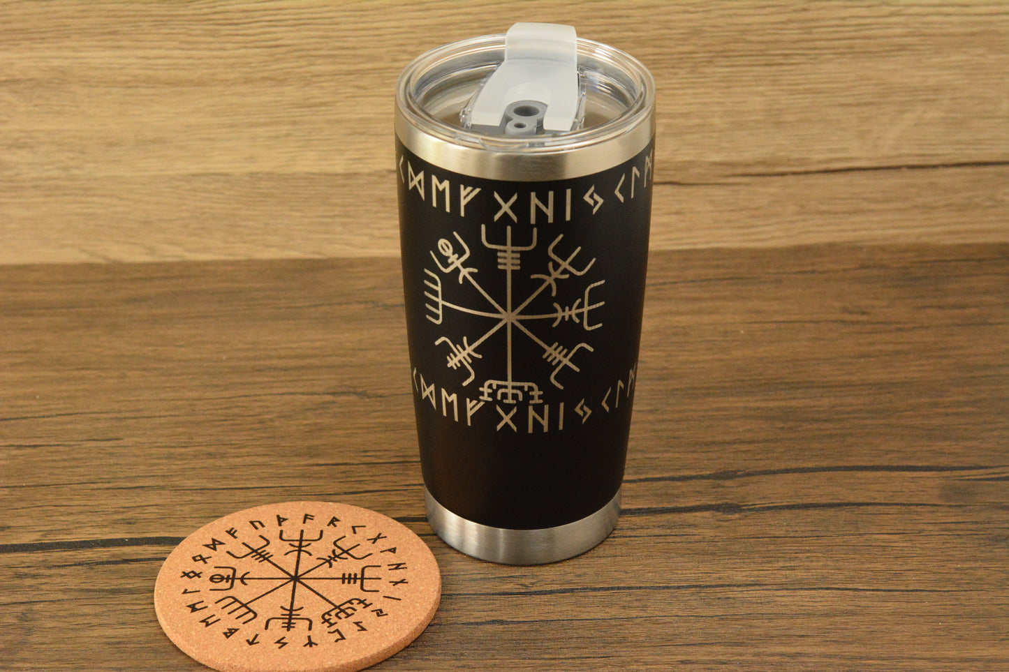 Vegvisir Norse Tumbler & Coaster Gift Set – Engraved Viking Thermal Mug
