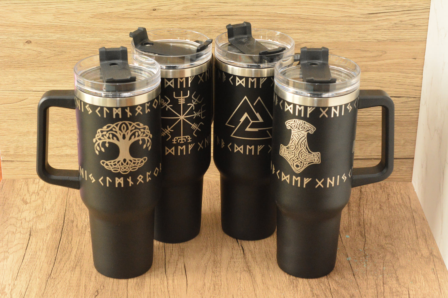 Norse 1.13L Tumbler – Engraved Viking Large Travel Mug with Handle & Straw