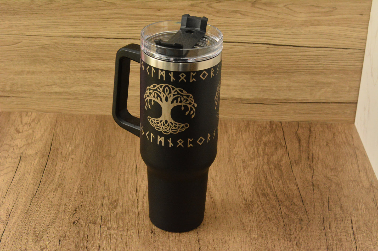 Norse 1.13L Tumbler – Engraved Viking Large Travel Mug with Handle & Straw