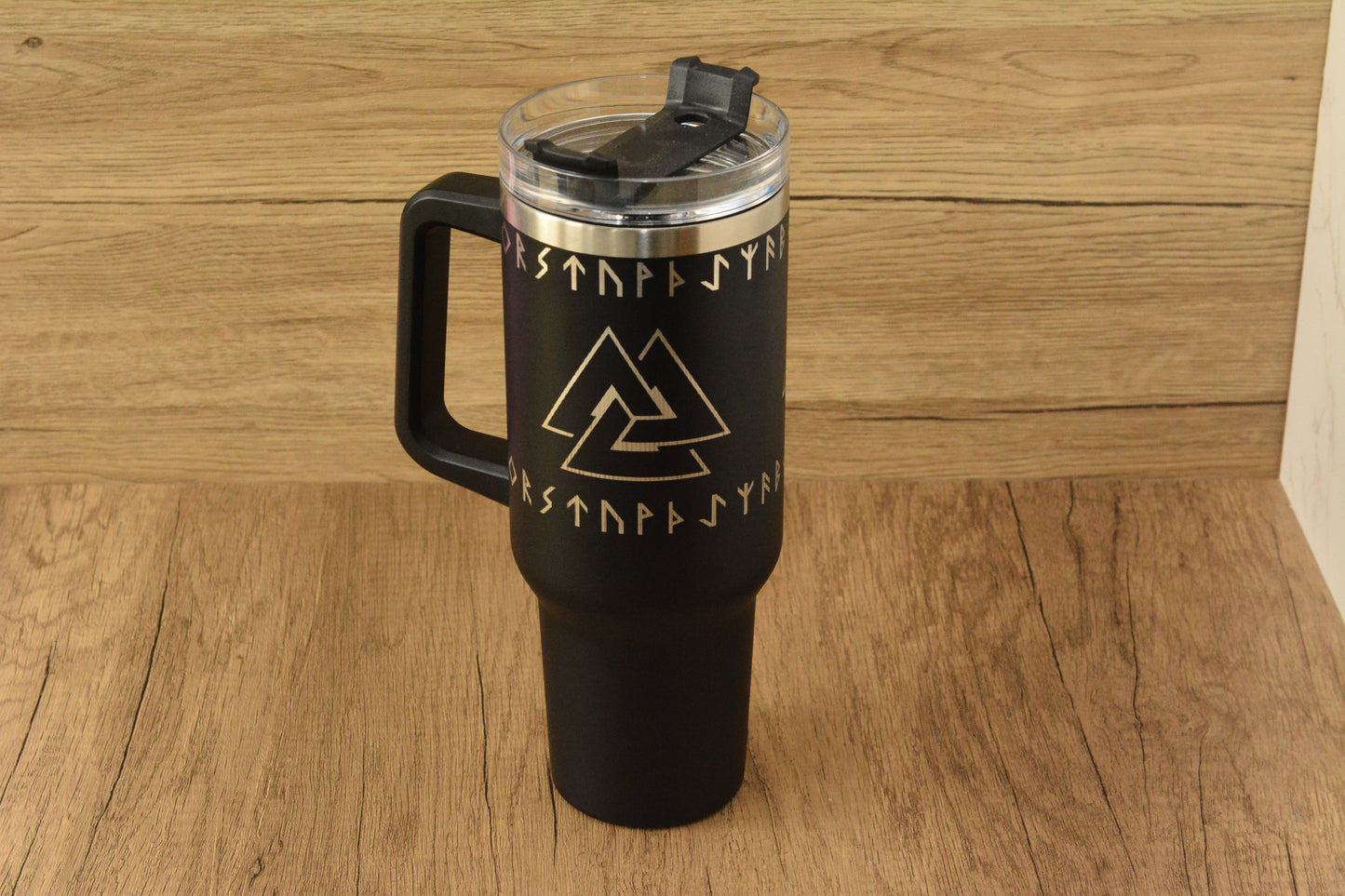 Norse 1.13L Tumbler – Engraved Viking Large Travel Mug with Handle & Straw