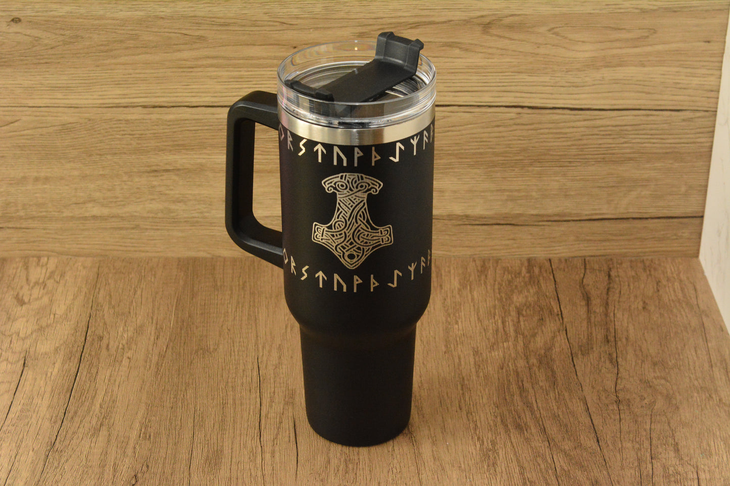 Norse 1.13L Tumbler – Engraved Viking Large Travel Mug with Handle & Straw