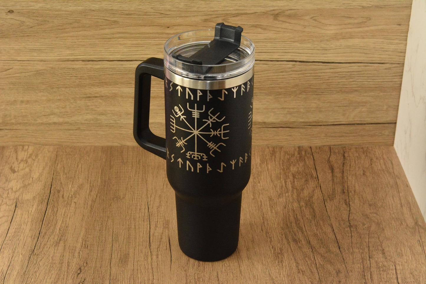 Norse 1.13L Tumbler – Engraved Viking Large Travel Mug with Handle & Straw