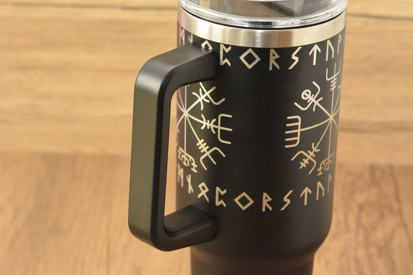 Norse 1.13L Tumbler – Engraved Viking Large Travel Mug with Handle & Straw