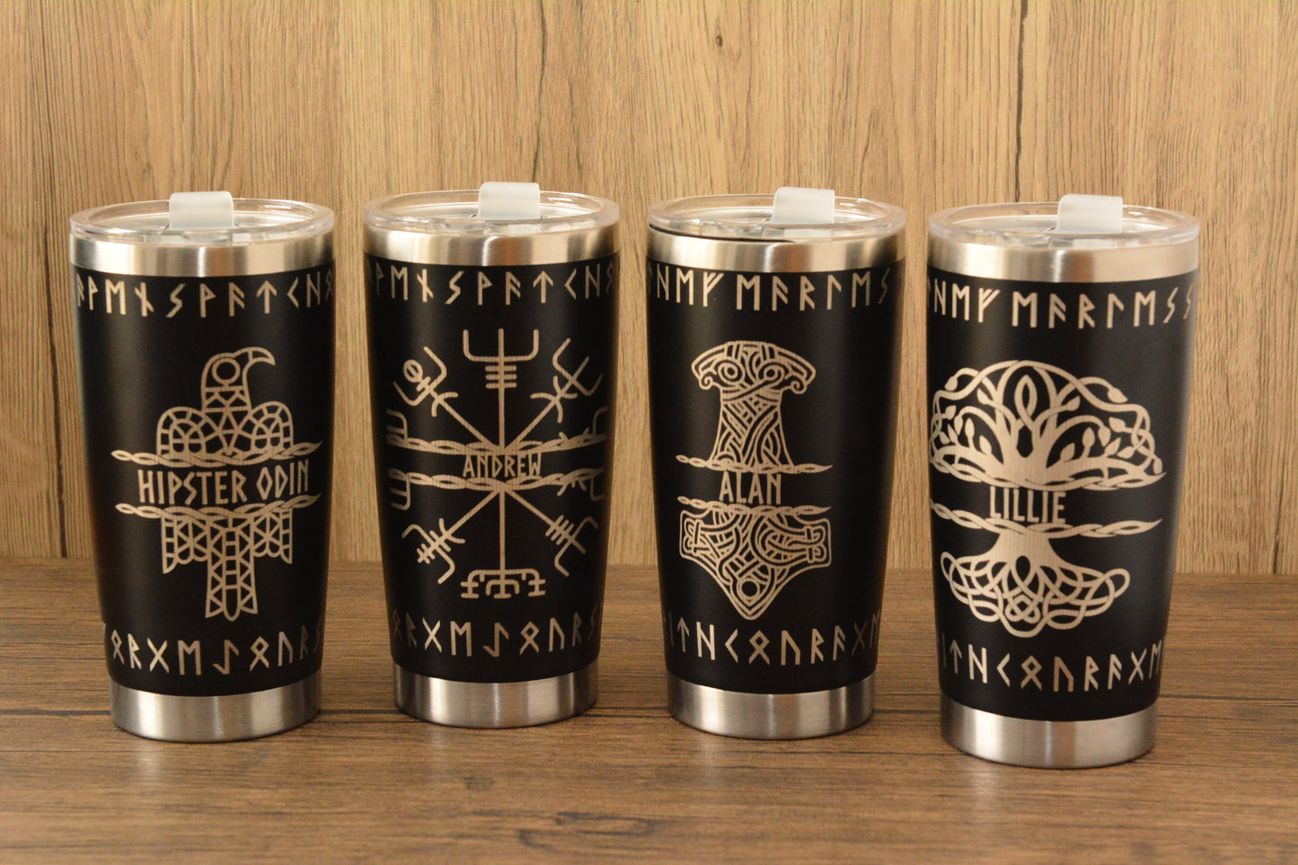 Personalised Norse Engraved Stainless Steel Tumbler , Custom Viking Travel Mug