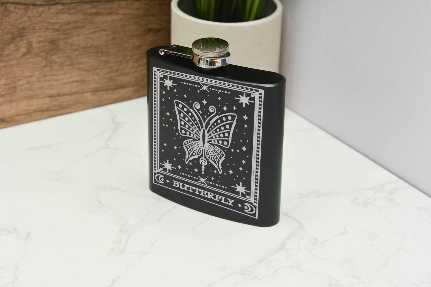 Tarot Hip Flask – 6oz Engraved Stainless Steel Flask with Gift Box & Funnel