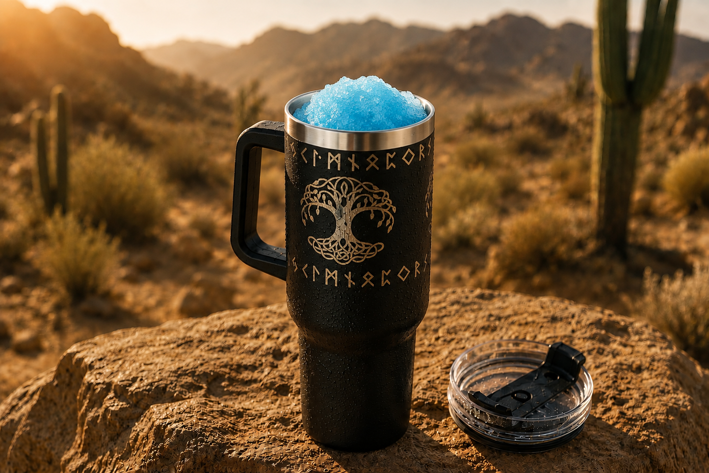 Norse 1.13L Tumbler – Engraved Viking Large Travel Mug with Handle & Straw