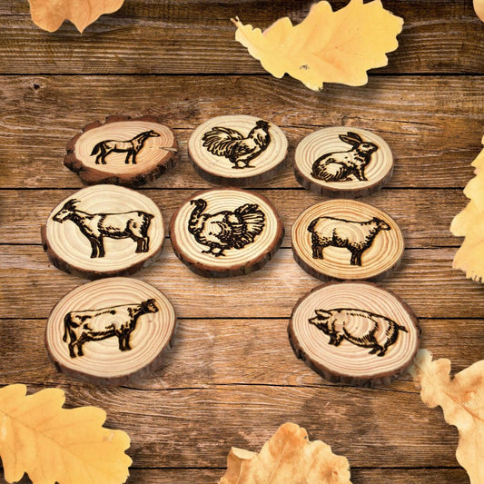 Farm Animal Wooden Coaster – Rustic Cottagecore Table Mat, Laser Engraved Farmhouse Decor, Gift for Animal Lovers & Countryside Homes